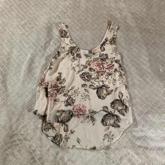 ASTR the label Women XS Tank Top Blouse Beige Chiffon Floral High Low Sheer Back - Picture 5 of 7